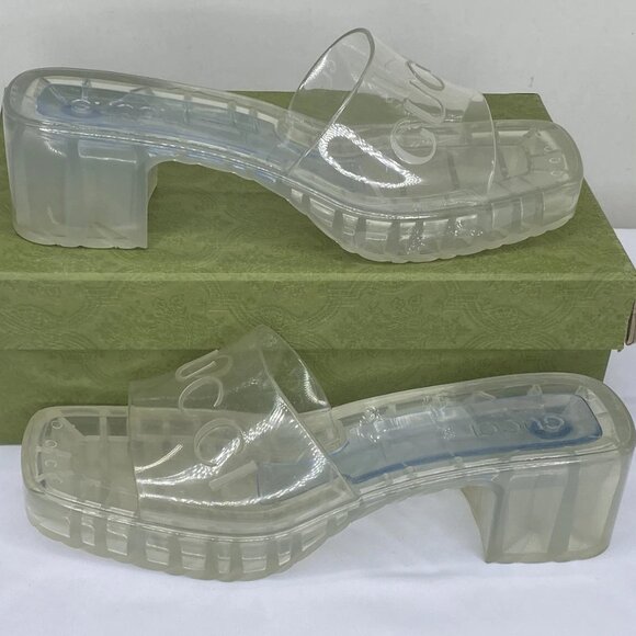 NEW GUCCI Women’s Transparent Rubber Slide Sandals – Size 12 – Clear - Picture 1 of 3